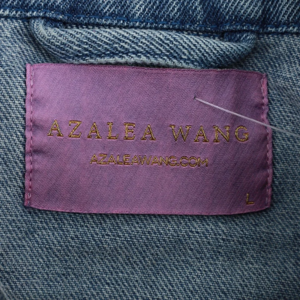Azalea Wang‎ Denim Jacket Fur Sleeves Belted Ruffle Peplum Size Large NWOT